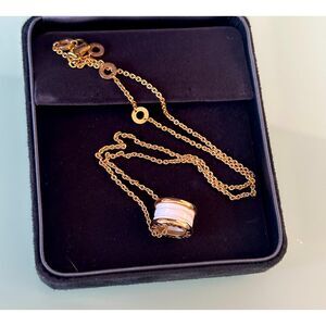 Authentic Bulgari B.zero1 Necklace 18K Rose Gold White Ceramic